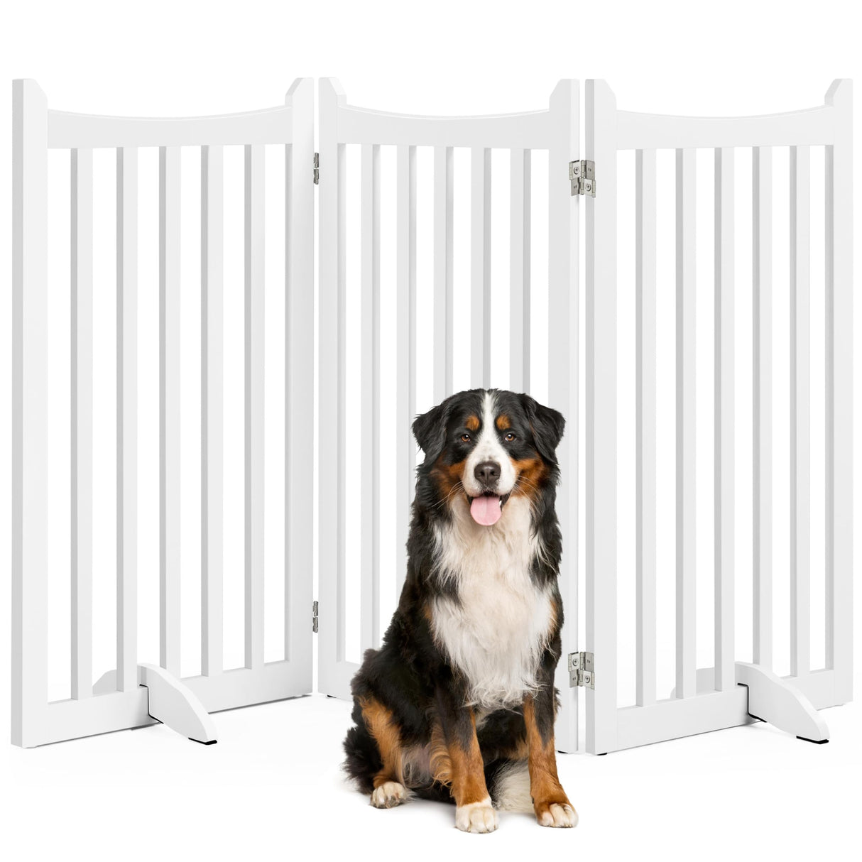 Yaheetech Dog Gate 36" H Extra Large Freestanding Pet Gate 3-Panel Wooden Dog Fence with 2 Support Feet Folding Dog Gate for Indoor, Stairs, Doorways, Halls, Kitchen Pet Barrier White, 60" L x 36" H Yaheetech