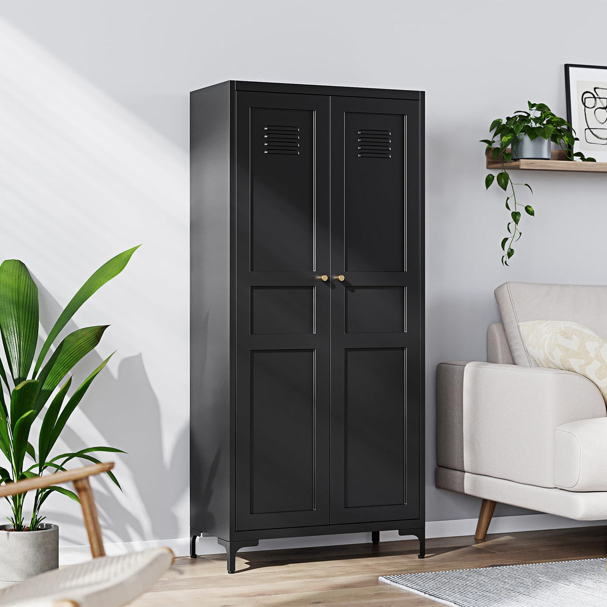 Yizosh Metal Pantry Cabinet, Tall Kitchen Pantry Storage Cabinet with Doos and Adjustable Shelves - 61" Black Cupboard Cabinet for Kitchen, Living Room, Dining Room, Home Yizosh