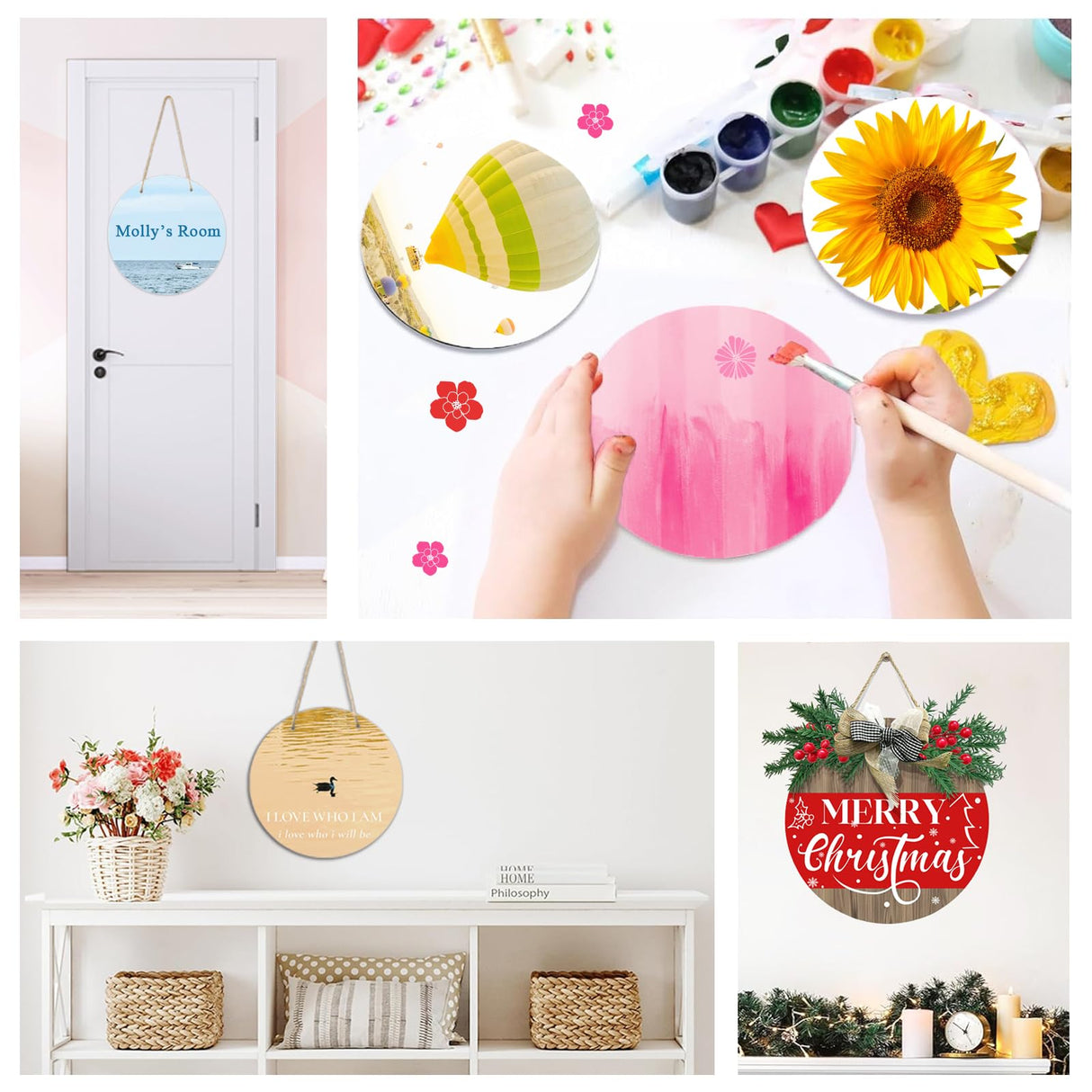 PURREITTI 10 Pcs 10" Round Sublimation Door Hanger Blanks, White Hardboard MDF Wood Blanks, Unfinished Circle Sublimation Blanks Wall Hanging for Heat Press Machine Printing Crafts Christmas Decor PURREITTI