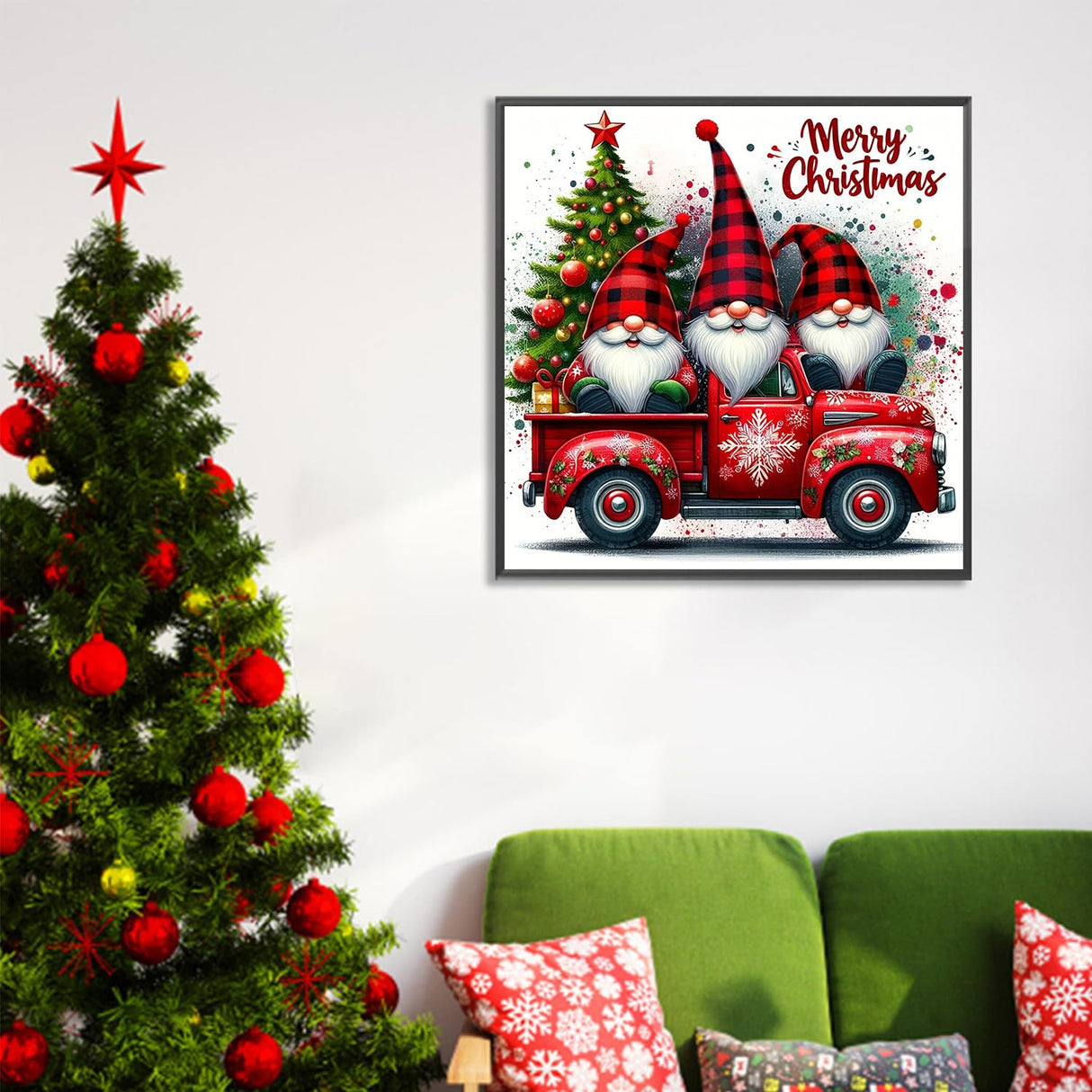 JXDXDJ Christmas Diamond Art Kits for Adults,Gnome Full Round Drill 5D Diamond Painting Kits for Beginner,Red Truck DIY Diamond Dots Paintings Picture,Gem Art for Adults Crafts,Home Decor 13.8x13.8 In JXDXDJ