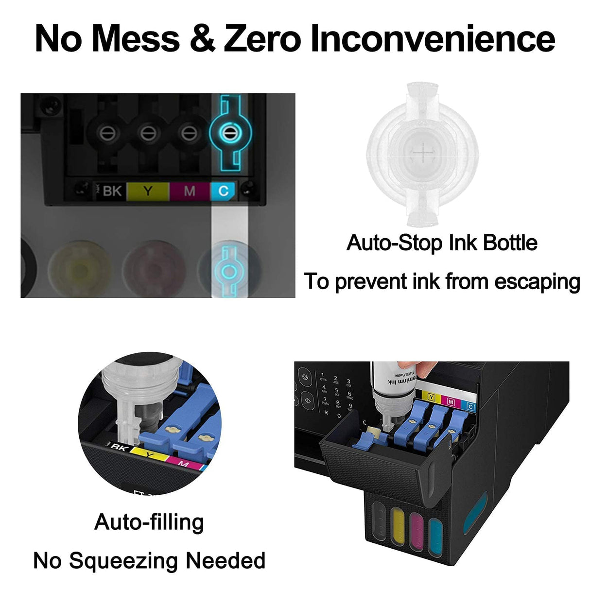 Printers Jack Compatible 502 T502 Refill Ink Bottles Replacement for EcoTank ET-2750 ET-3750 ET-4750 ET-2760 ET-3760 ET-4760 ET-2700 ET-3700 ET-3710 ET-15000 ST-2000 ST-3000 ST-4000 Printer Printers Jack