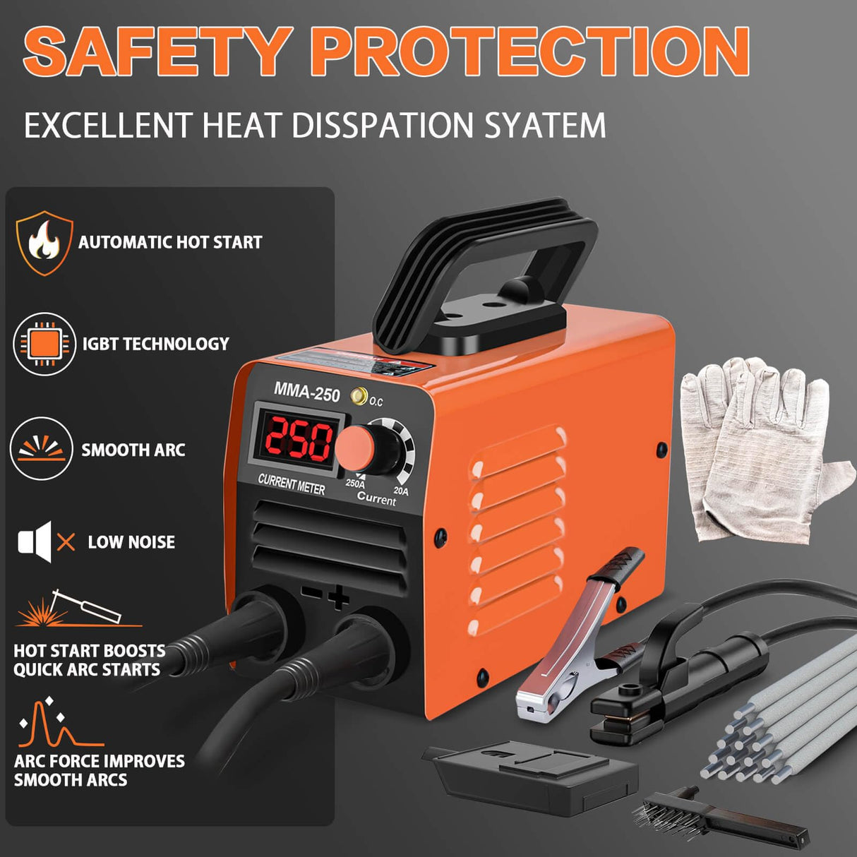 Super Mini Stick Welder Machine,110V 250A ARC Portable MMA Welding Machine for Beginners,Welding Machine with 10pcs Welding Rod Tools,IGBT Inverter Welder,Hot Start Arc Force Anti-stick (Orange) HGNVGZ