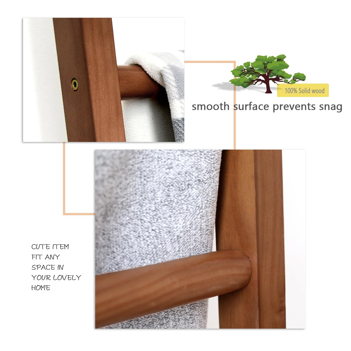 FUIN 6ft Wooden Brown Blanket Ladder Living Room Decorative Wall Leaning Farmhouse Quilt Display Holder Rustic Wood Towel Rack for Bathroom FUIN