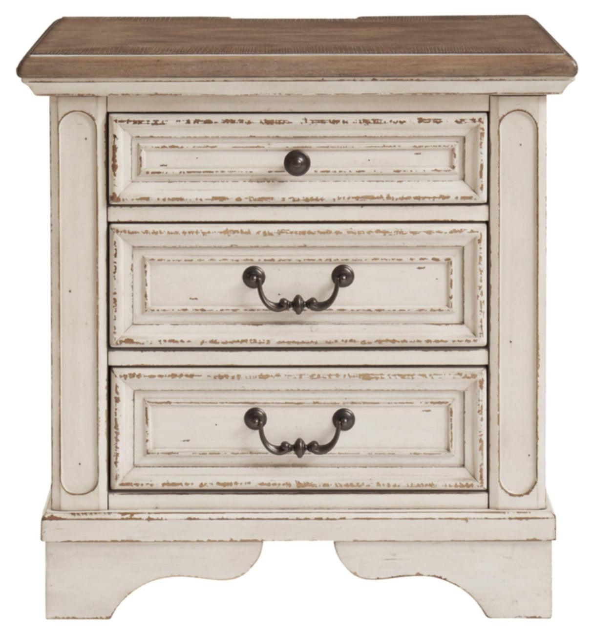 Signature Design by Ashley Realyn French Country 3 Drawer Nightstand with Electrical Outlets & USB Ports, Chipped White Signature Design by Ashley