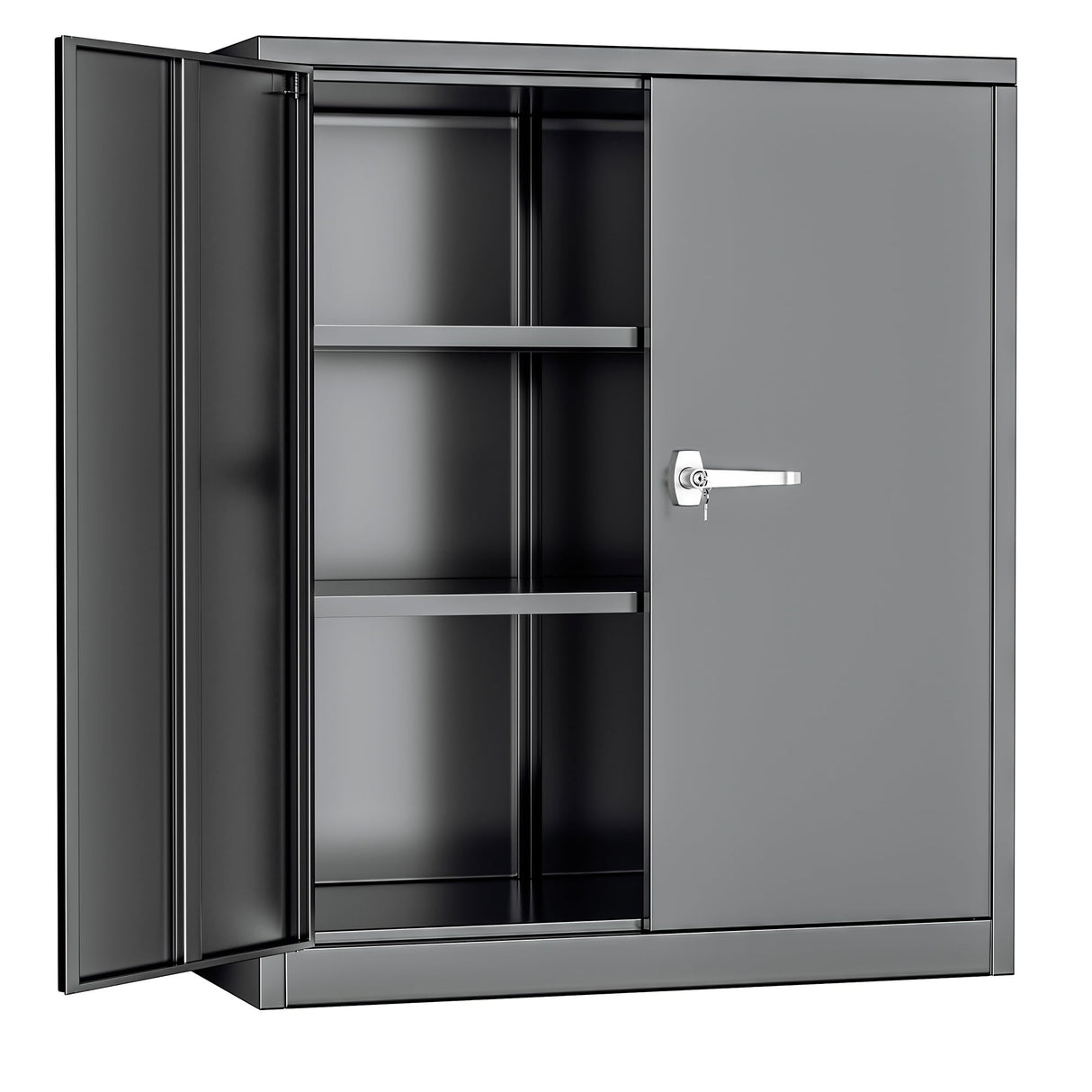 INTERGREAT Metal Cabinet with Lock, Lockable Metal Storage Cabinets with Doors and Shelves for Garage, Black Locking Garage Storage Cabinets 42"×36"×18" INTERGREAT