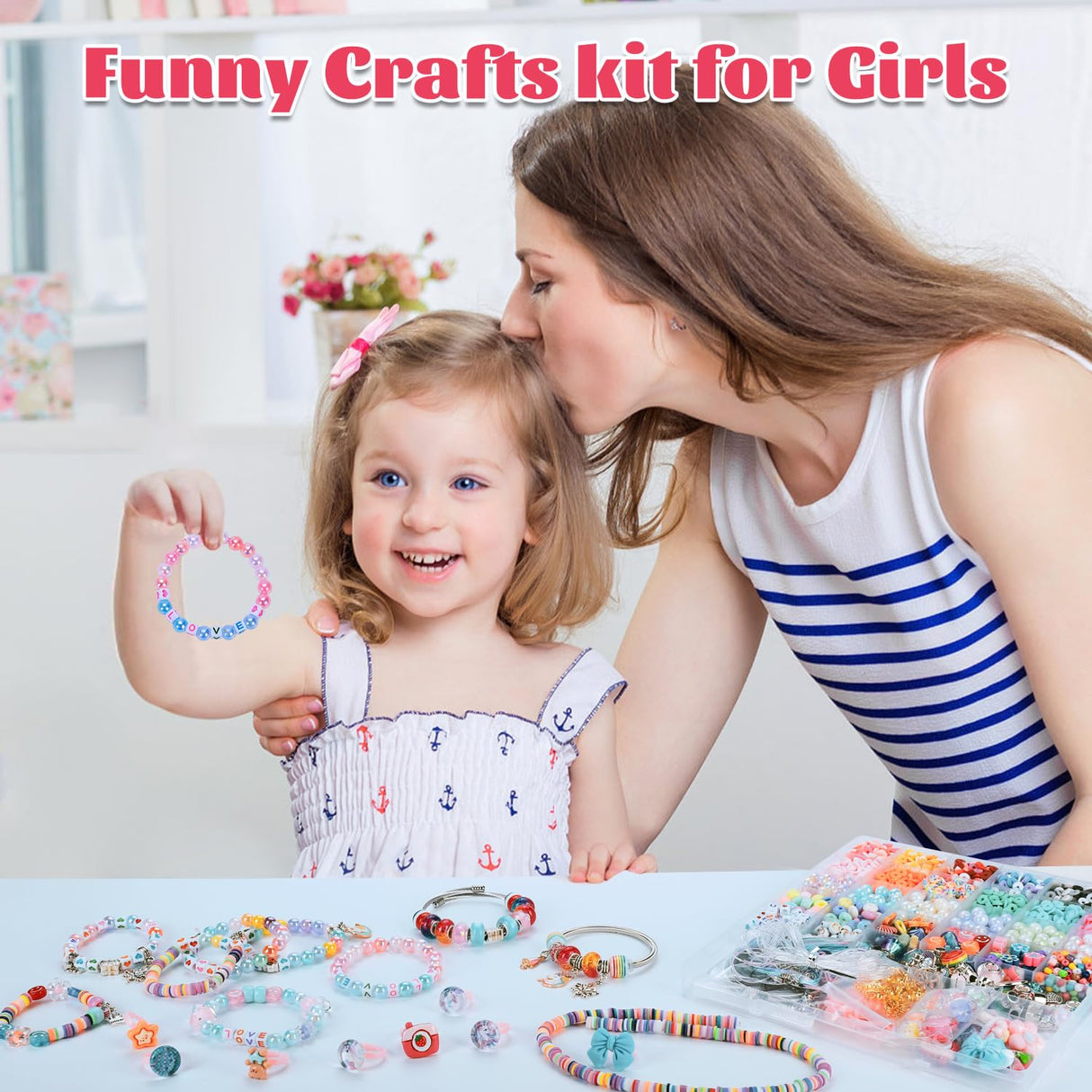 AIPRIDY 3200 Pcs Unicorn Jewelry Activity Kit,Clay Beads Bracelet Making Kit,Flat College Style Beading for Friendship Jewelry Making,Crystal Time Gem Ring Gifts,DIY Crafts for Teen Girls(Pink) AIPRIDY