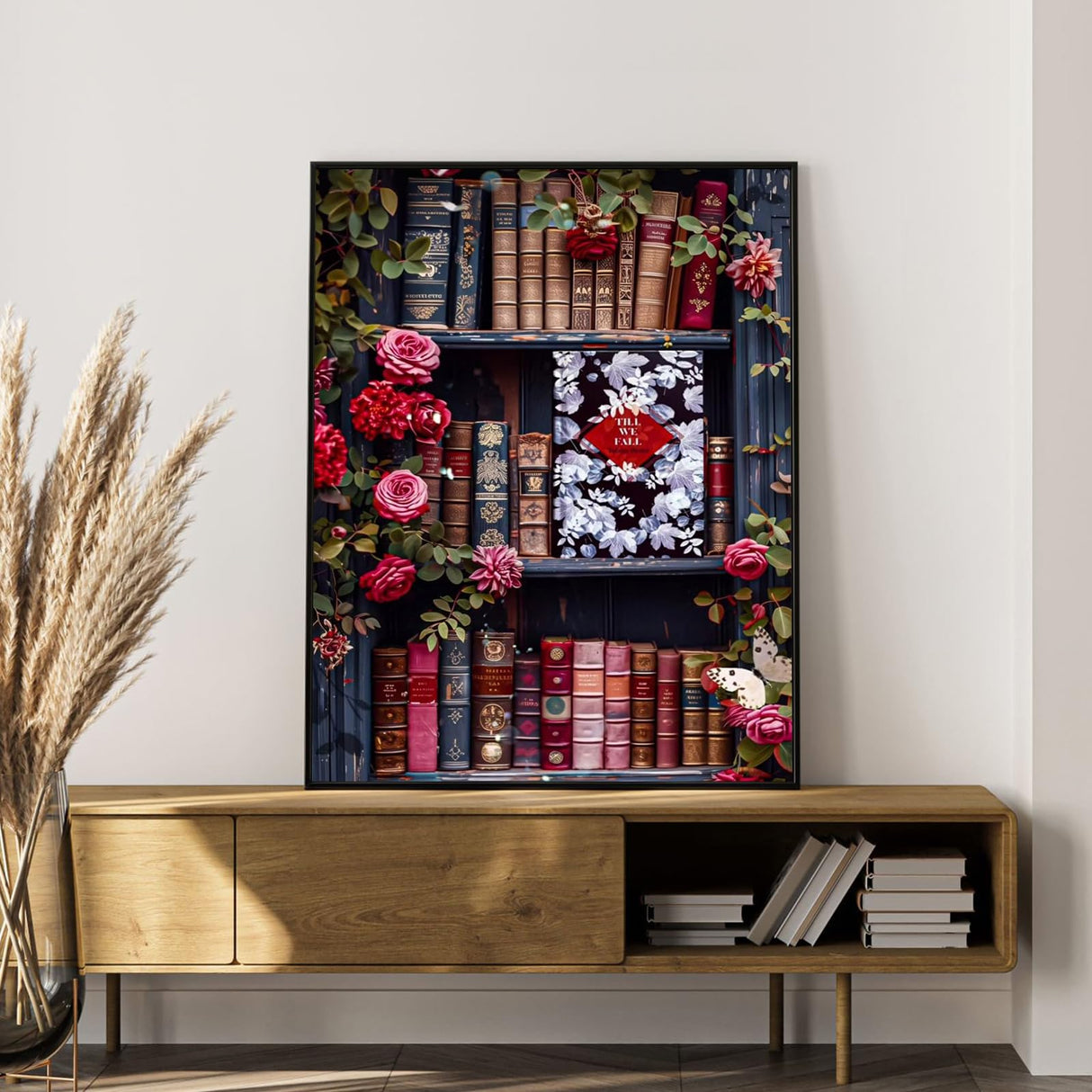 Paint by Numbers Kit for Adults Beginner Bookshelf, Rose Flower Adult Paint by Number Kits on Canvas, Book DIY Acrylic Oil Painting by Numbers for Adults, Perfect for Home Wall Decor 16X20 Inch Okarina