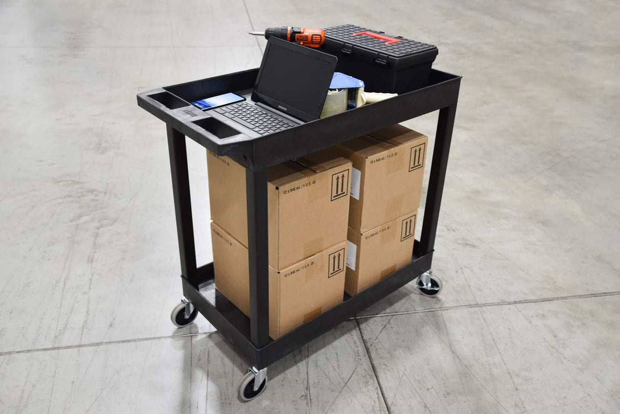 Luxor 32" x 18" Tub Storage Cart 2 Shelves - Black, (EC11-B) Luxor