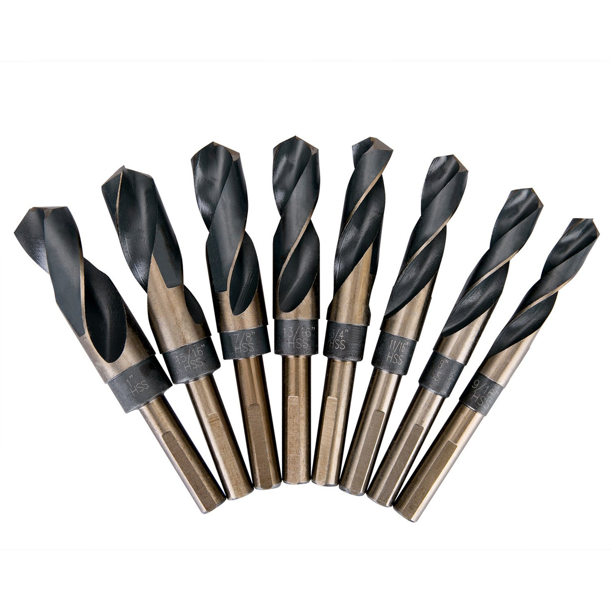EFFICERE 8-Piece Premium 1/2” Reduced Shank Silver and Deming Large Drill Bit Set in Aluminum Carry Case, M2 High Speed Steel, 135-Degree Split Point | SAE Inch Size 9/16” - 1” by 1/16th Increment EFFICERE