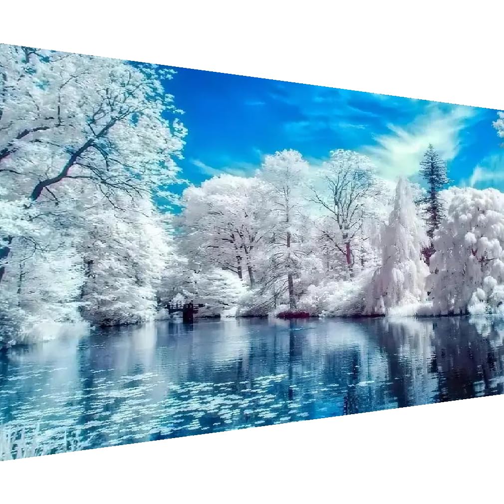BOHADIY 5D Lake Diamond Painting, Diamonds Painting Winter Tree Kits for Adults,DIY Full Drill Crystal Rhinestone Arts and Crafts, Gem Art Paints with Diamond Home Wall Decor 27.5 X 15.7inch BOHADIY