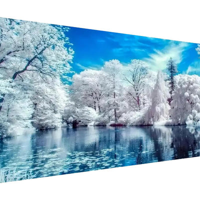 BOHADIY 5D Lake Diamond Painting, Diamonds Painting Winter Tree Kits for Adults,DIY Full Drill Crystal Rhinestone Arts and Crafts, Gem Art Paints with Diamond Home Wall Decor 27.5 X 15.7inch
