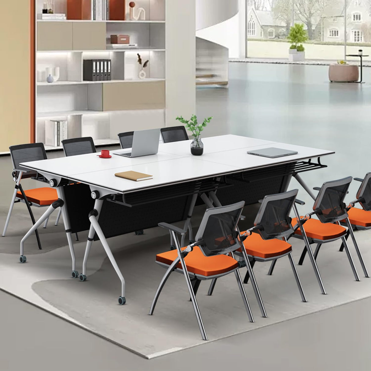 Folding Conference Table,Rolling Meeting Table for Conference Room,Flip Top Mobile Trainning Table with Wheels,Foldable Conference Room Tables,Rectangle Meeting Seminar Table for Office (4Pack 53.1in MSFDC