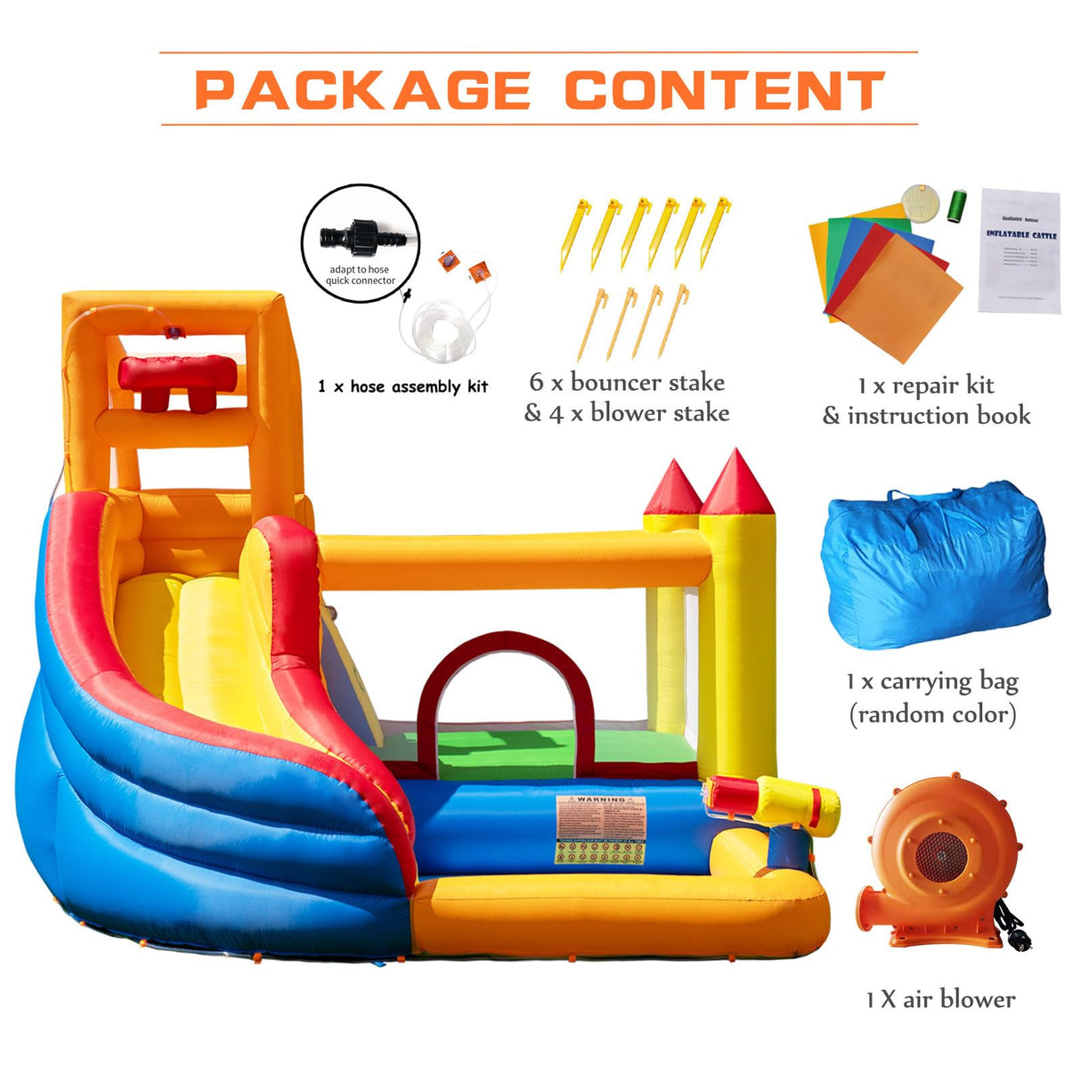 HuaKastro Inflatable Bounce House Water Slide – Backyard Water Park for Kids with Slide, Pool (Ball Pit), and Bucket Dump for Outdoor/Indoor Play, Perfect for Summer Fun (Blower Included) HuaKastro