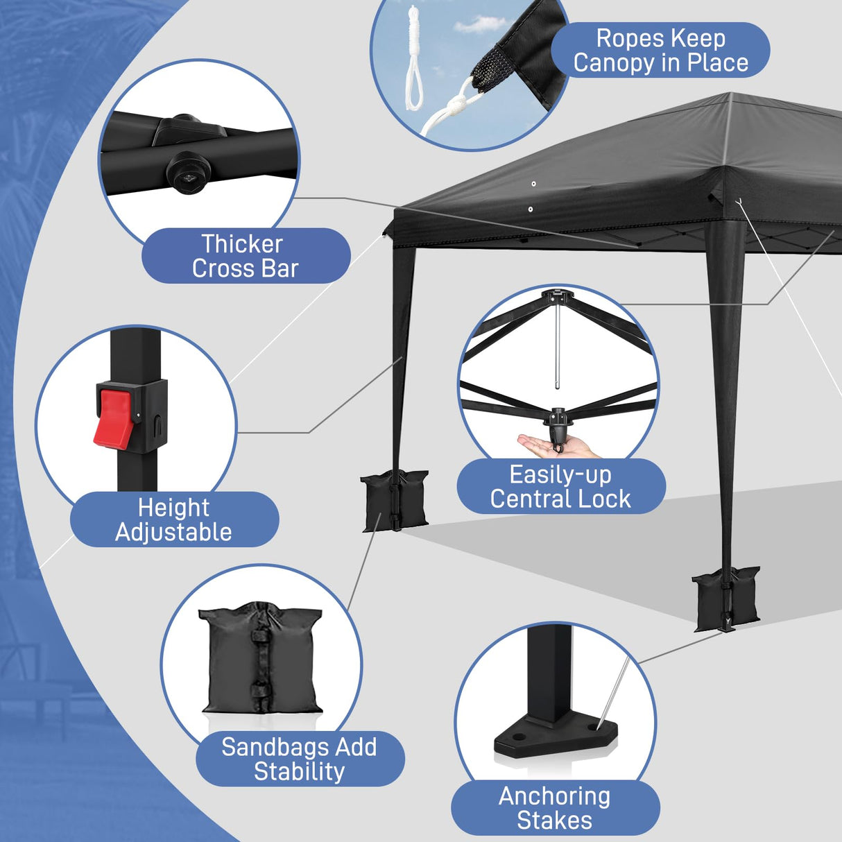 VINGLI 10x20 ft Pop Up Canopy Tent with 6 Sidewalls, Canopy 10x20 with Carry Bag, Outdoor Gazebo Canopy Tent Camping Tent, Patio Event Tent Outdoor Canopy Commercial Canopy(Black) VINGLI