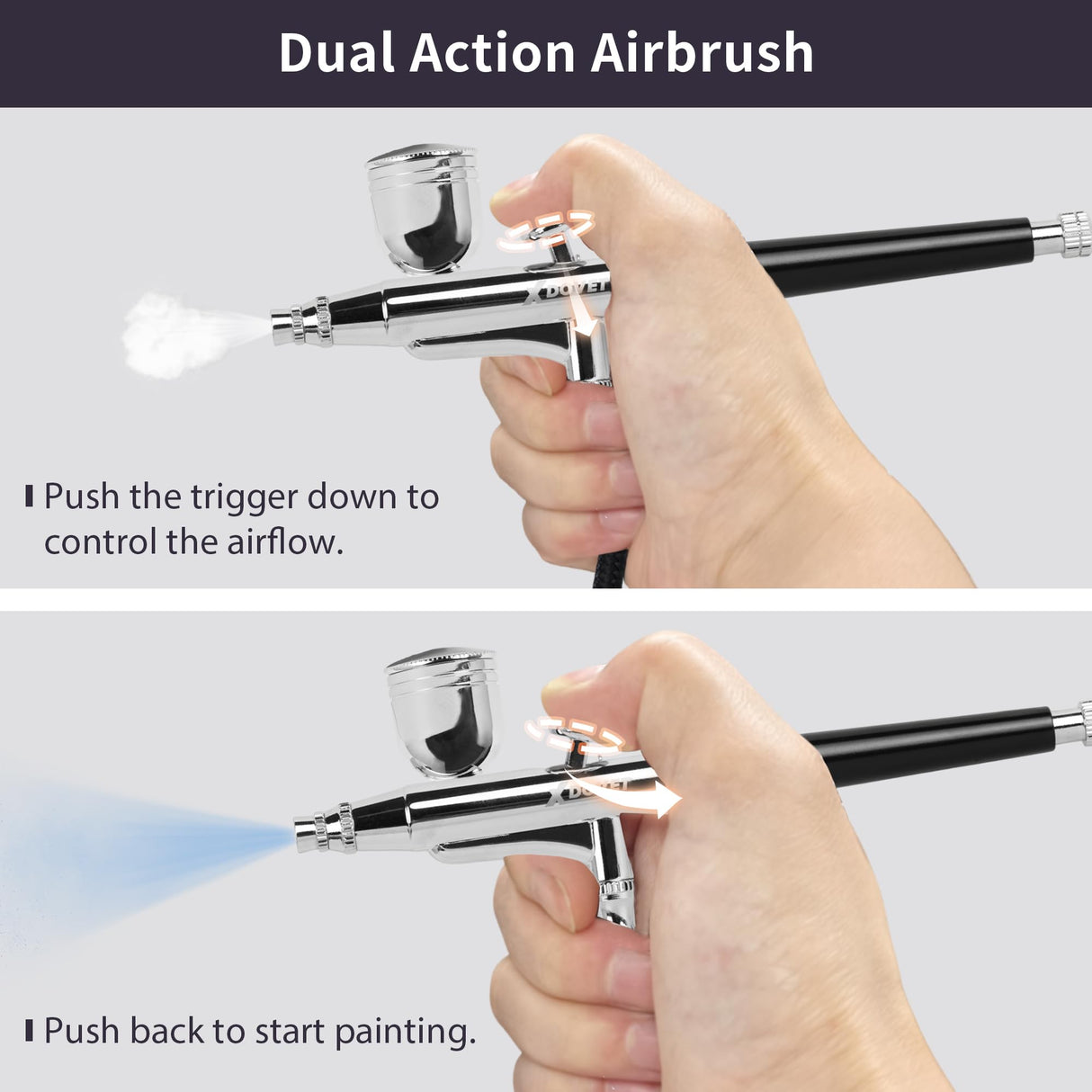 XDOVET Professional Dual Action Airbrush Kit with 7ml Metal Paint Cup and Side Pot - Ideal for Tattoos, Makeup, Nails, Models - 0.2/0.3/0.5mm Needle - Complete Airbrush Kit XDOVET