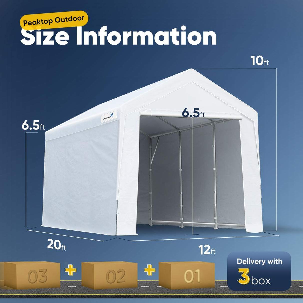 PEAKTOP OUTDOOR 12x20 ft Heavy Duty Carport, Portable Car Canopy, Garage Tent, Boat Shelter with Reinforced Triangular Beams and Ground Bar, Removable Sidewall & Zipper Doors, White PEAKTOP OUTDOOR