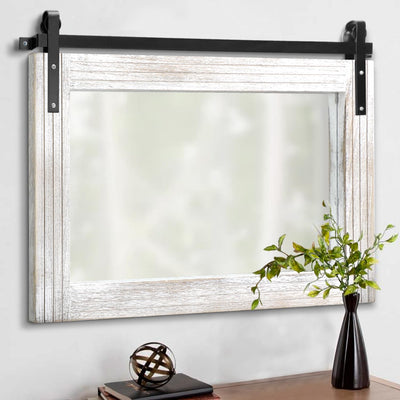 AAZZKANG Large Barn Door Mirror with Wood Framed Rectangle Mirrors for Wall Bathroom Vanity Mirror Decorative for Bedroom Farmhouse Entryway Horizontal 18"x26"
