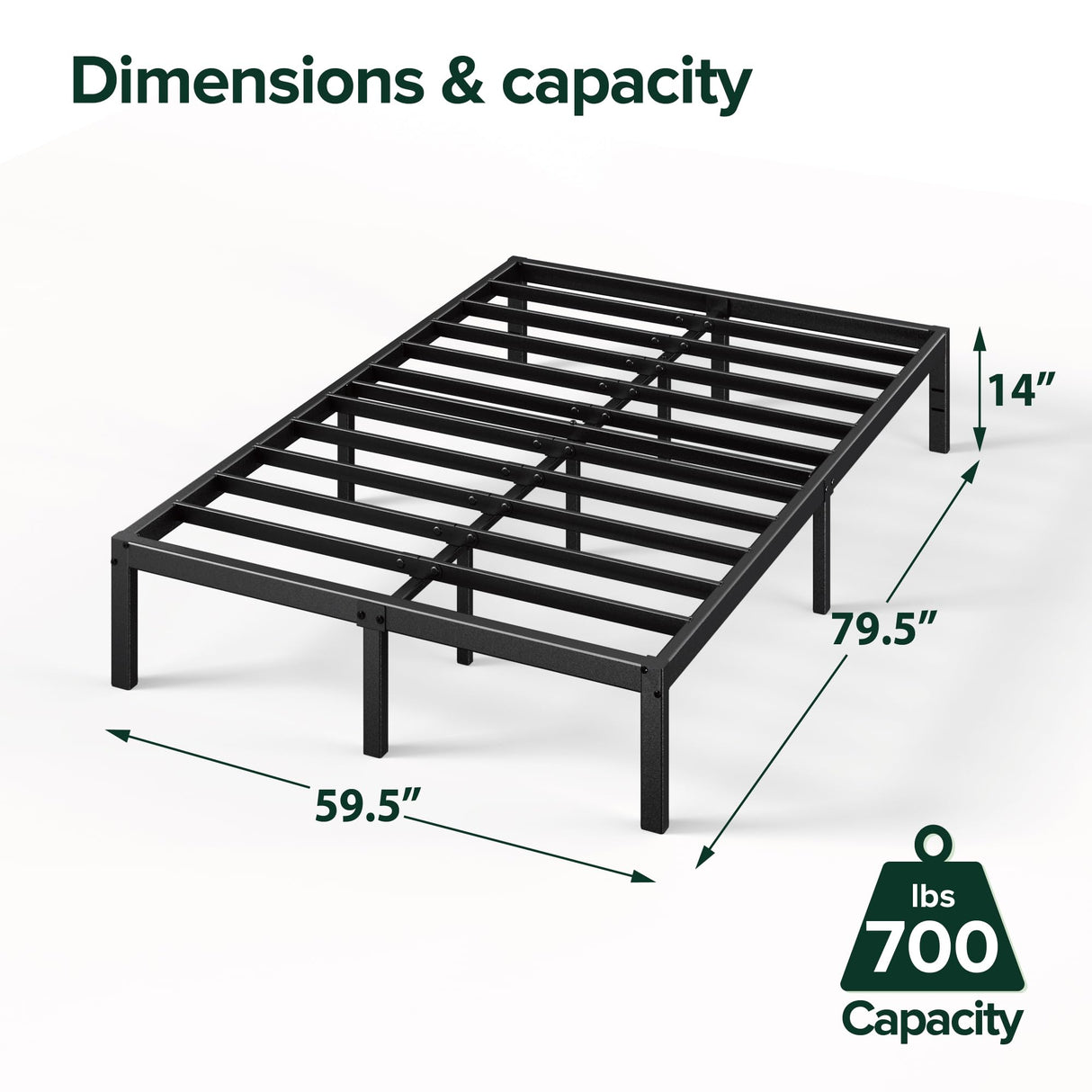 ZINUS 14 Inch Elias Metal Platform Bed Frame, Steel Support, No Box Spring Needed, Easy Assembly, Queen ZINUS