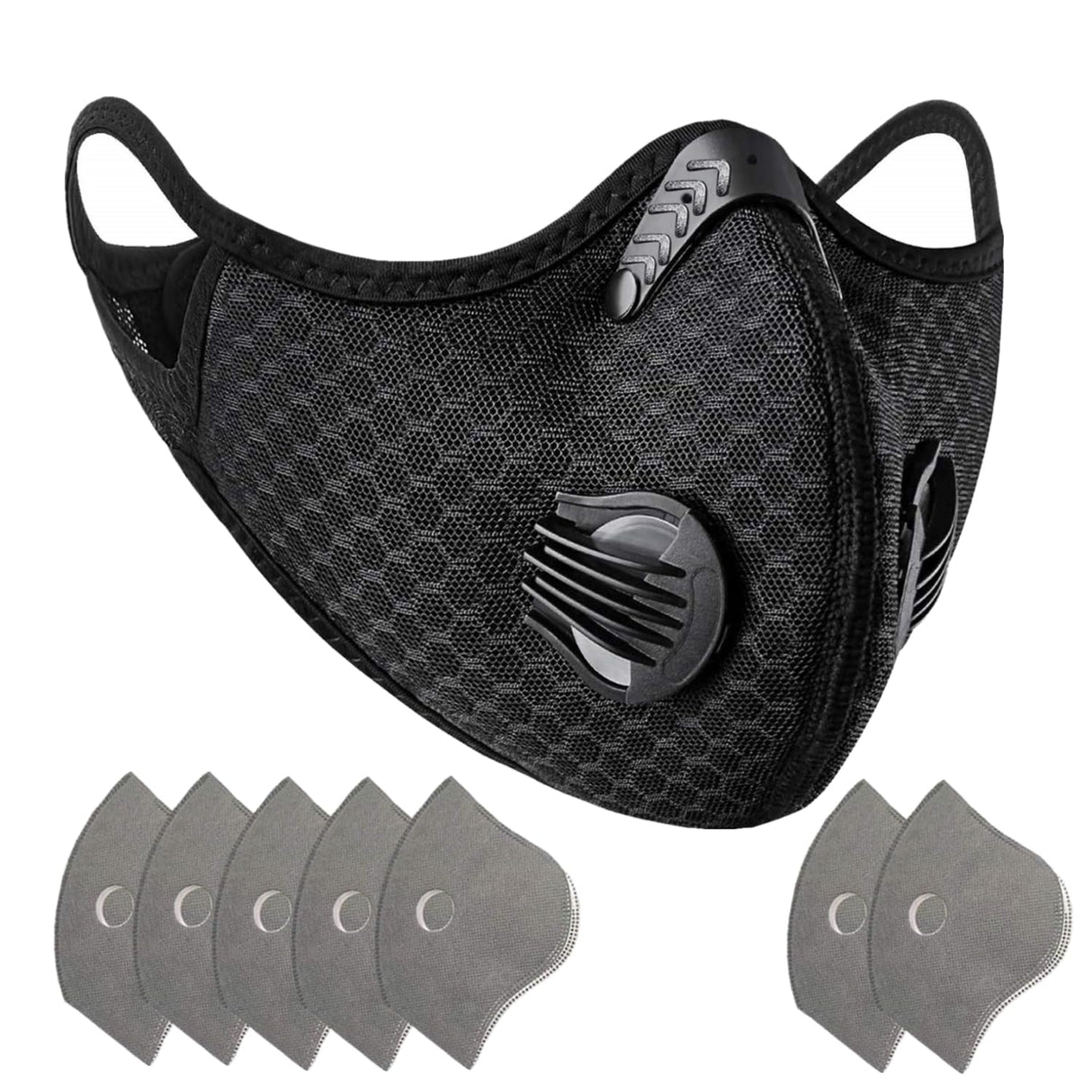 Hayodo Loops Face Dust Mask,Reusable Face Mask with 7 Activated Carbon Filters for Woodworking Construction Mowing Grinding (Black M Plus) Hayodo