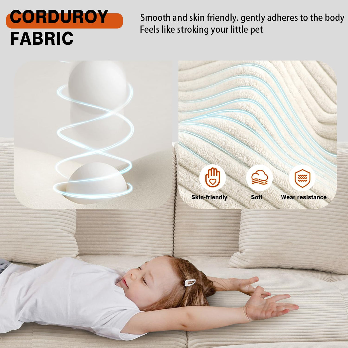 120" Modular Boneless Couch Cloud Couch Sectional Couches for Living Room with Ottoman, Modern L-Shaped Modular Sectional Sofa with Deep Seat, Corduroy 3-Seater Sleeper Sofas for Living Room (Beige) Aaron Living