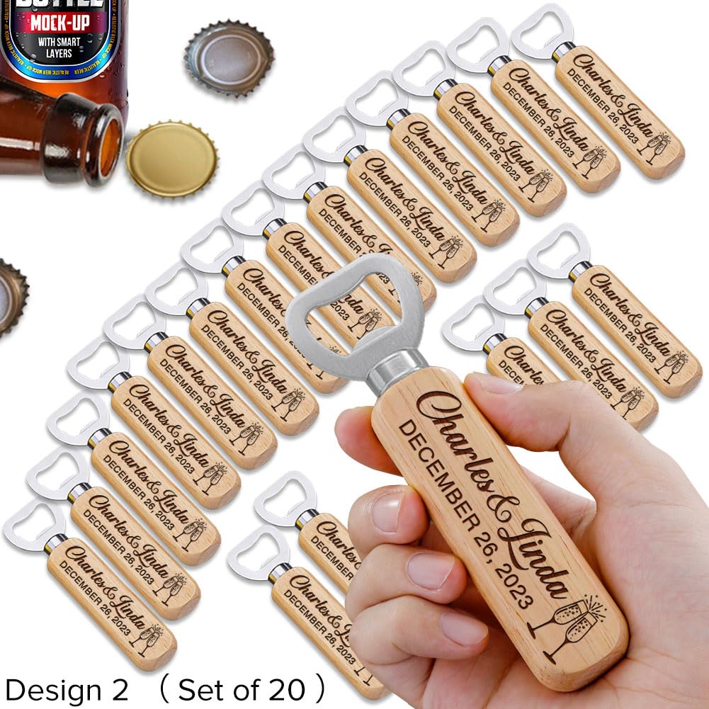 Personalized Wedding Favor Gifts for Guest, Wooden Bottle Openers Set with customized Couple's Name & Wedding Date, Pack of 15, 20, 25, 30, 40, 50, BAYLN