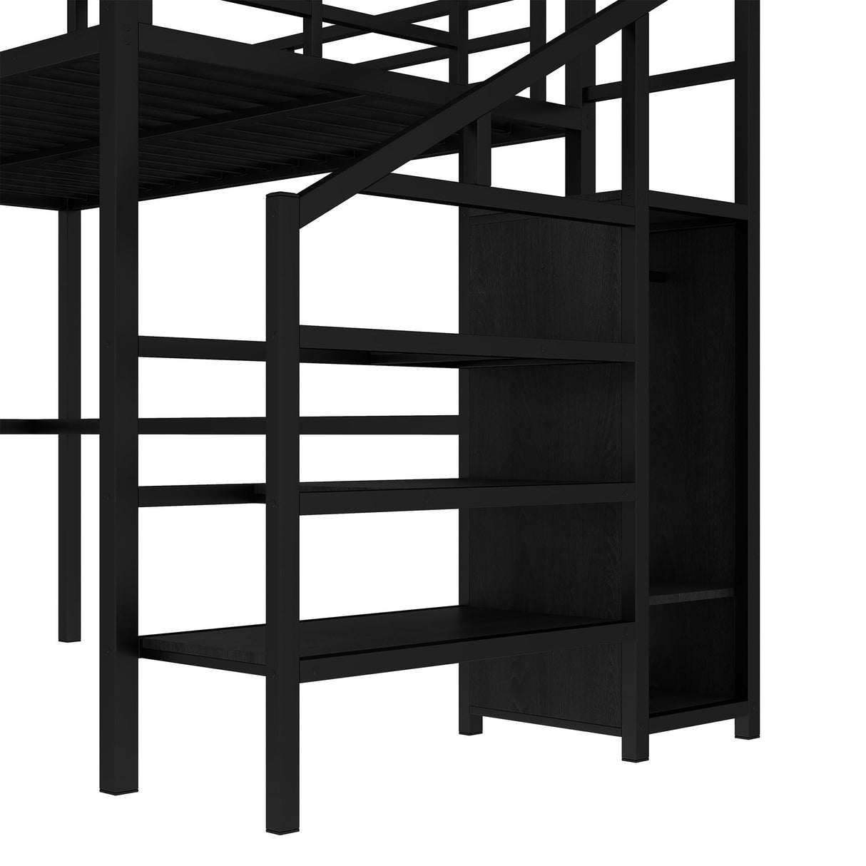 Metal Full Size Loft Bed with Desk and Stairs,Heavy Duty Loft Bed Frame with Wardrobe,LED Loft Bed Full Size with Charging Station for Kids,Teens,Adults,Black Bellemave