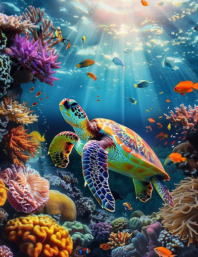Naykow Sea Turtle Diamond Painting Kit 5D DIY Crafts for Adults, Full Drill Rhinestones, 12 x 16 inches