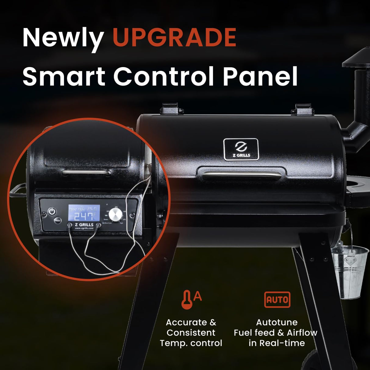 Z GRILLS ZPG-450A Wood Pellet Grill & Smoker with PID V2.1 Controller, 450 Sq in Cook Area, Meat Probe, 8 in 1 BBQ Grill Outdoor Auto Temperature Control, Black Z GRILLS