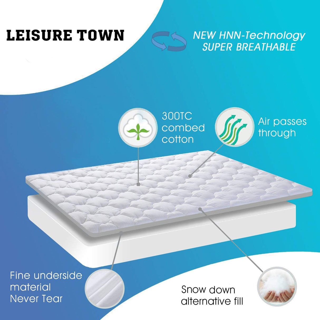 LEISURE TOWN King Mattress Pad Fitted Quilted Cotton Mattress Cover Cooling Soft Pillow Top Mattress Topper with Down Alternative Filling Mattress Protector with 8-21 Deep Pocket (78x80 White) LEISURE TOWN