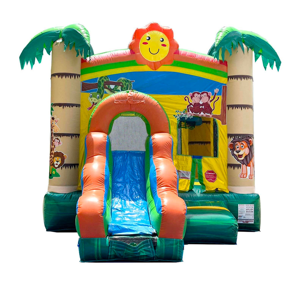 Inflatable Bounce House with Slide for Kids (Without Blower) - 18 x 12 x 14.5 Foot Tropical Smiley Face Backyard Inflatable Bouncy House - Built-in Bladder Water Misting System Pogo Bounce House