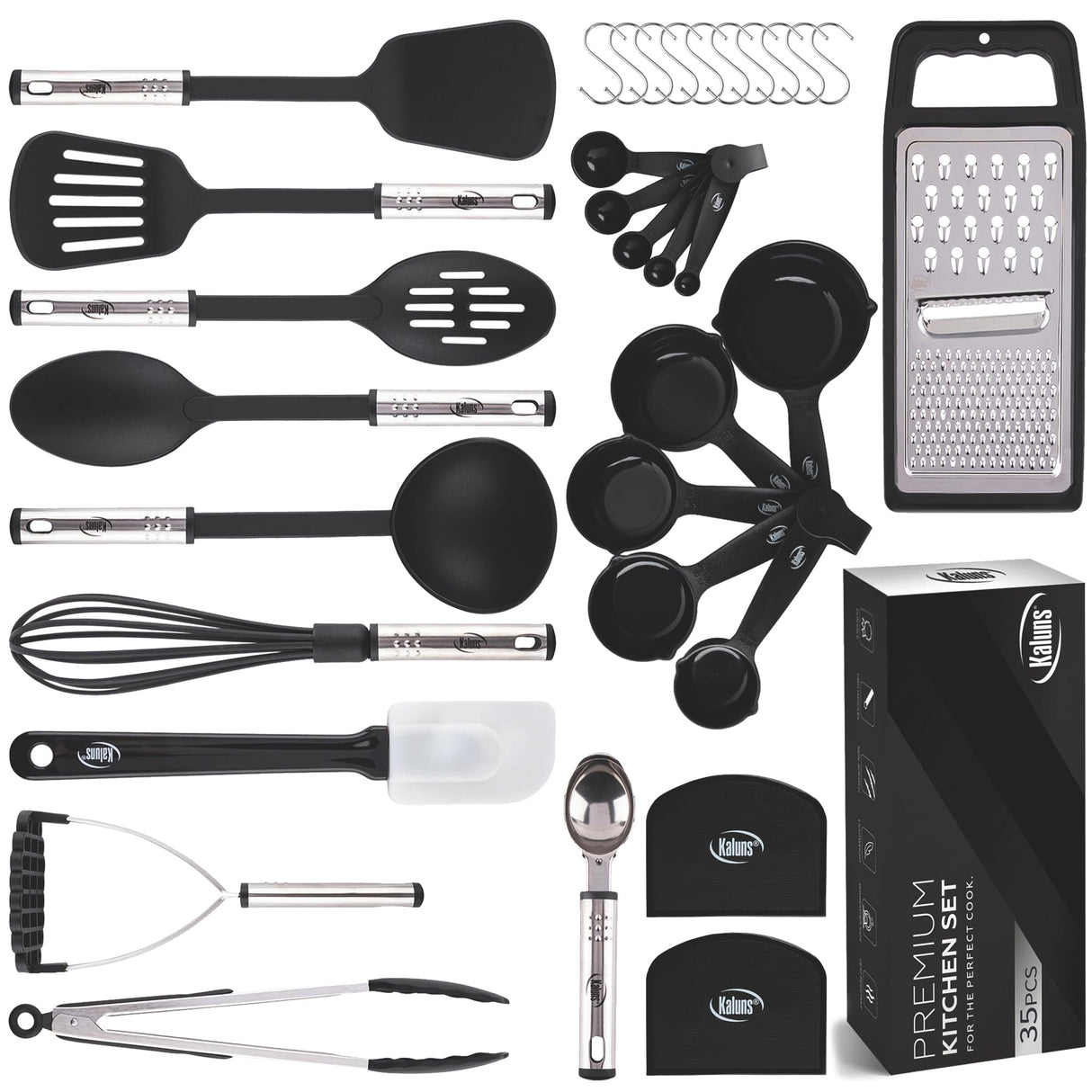 Kitchen Utensils Set 35 PCS Cooking Utensils Set, Nonstick and Heat Resistant Nylon Stainless Steel Silicone Spatula Set - Kitchen Gadgets Home Essentials Kitchen Accessories, Apartment Must Haves Kaluns
