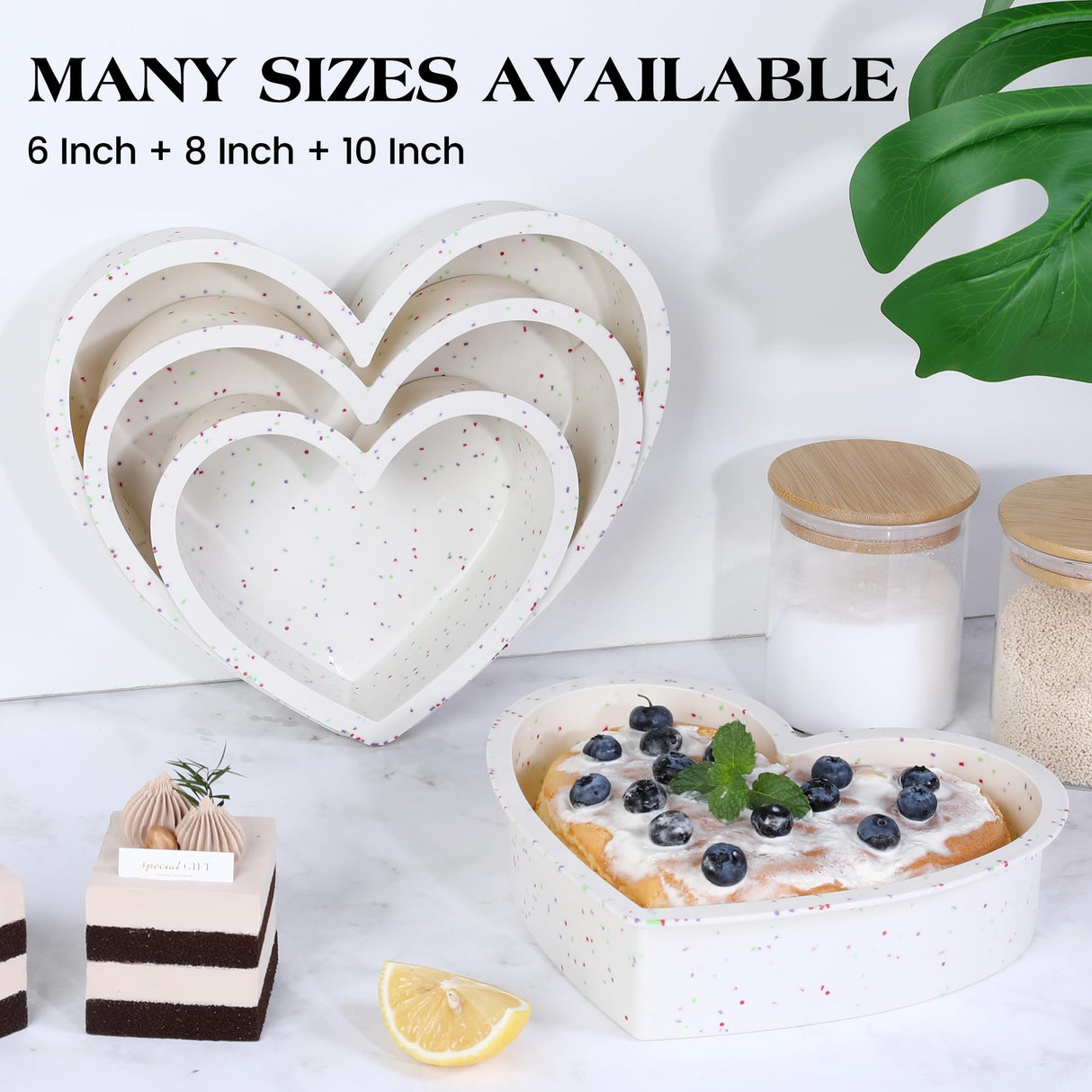 AOTASO Silicone Heart Shaped Cake Pans 10 Inch Large Heart Cake Pan for Valentine's Day Nonstick Silicone Heart Molds for Baking (2 Pcs Set, Cream) AOTASO