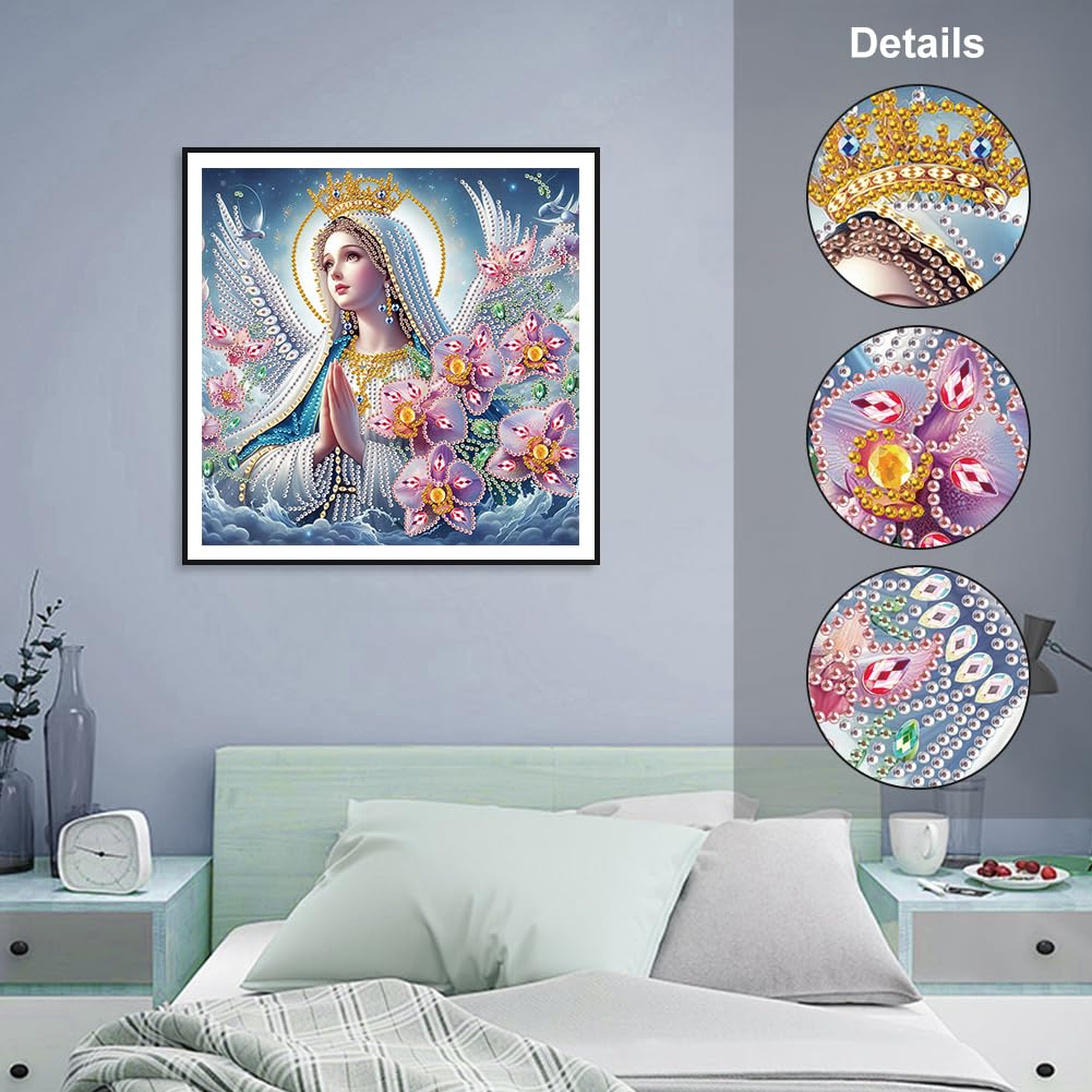 FHBUBPUP Religious Diamond Art Painting Kits for Adults, 5D Virgin Mary Special Shape Diamond Art for Beginners, Rhinestones Gem Art Craft Home Wall Decor Gift 12×12inch FHBUBPUP
