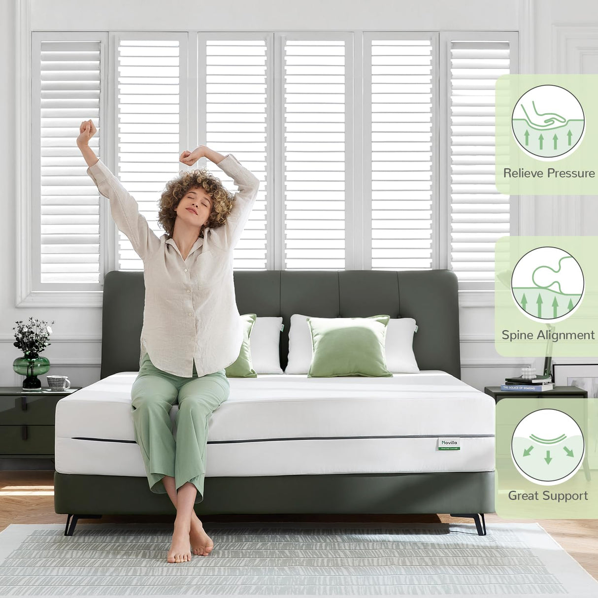 Novilla Queen Mattress, 8 Inch Memory Foam Mattress for Pressure Relief & Comfort Sleep, Medium Firm Feel with Motion Isolating, Queen Mattress in a Box, White Novilla