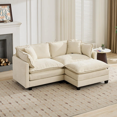 76.7" Oversized Beige Loveseat Sofa, Ivory Off-White 2 Seater Large Sectional Couches for Living Room, Chenille Fabric Modular Sectional Sofa with 1 Ottoman, Modern Sofas Set, Love Seat Couches