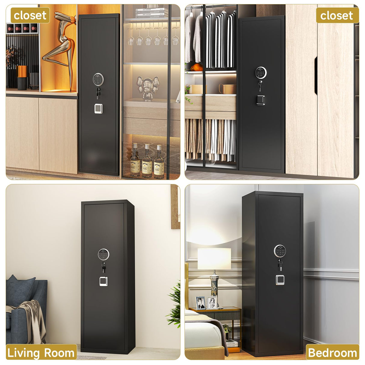 10-12 Gun Safe, Biometric Gun Cabinet for Rifles and Pistols, No Assembly Required, Quick Access Gun Safe with Password and Fingerprint, Large Gun Locker for Home with Removable Shelves&Pistol Pockets BEESTMUEBLE