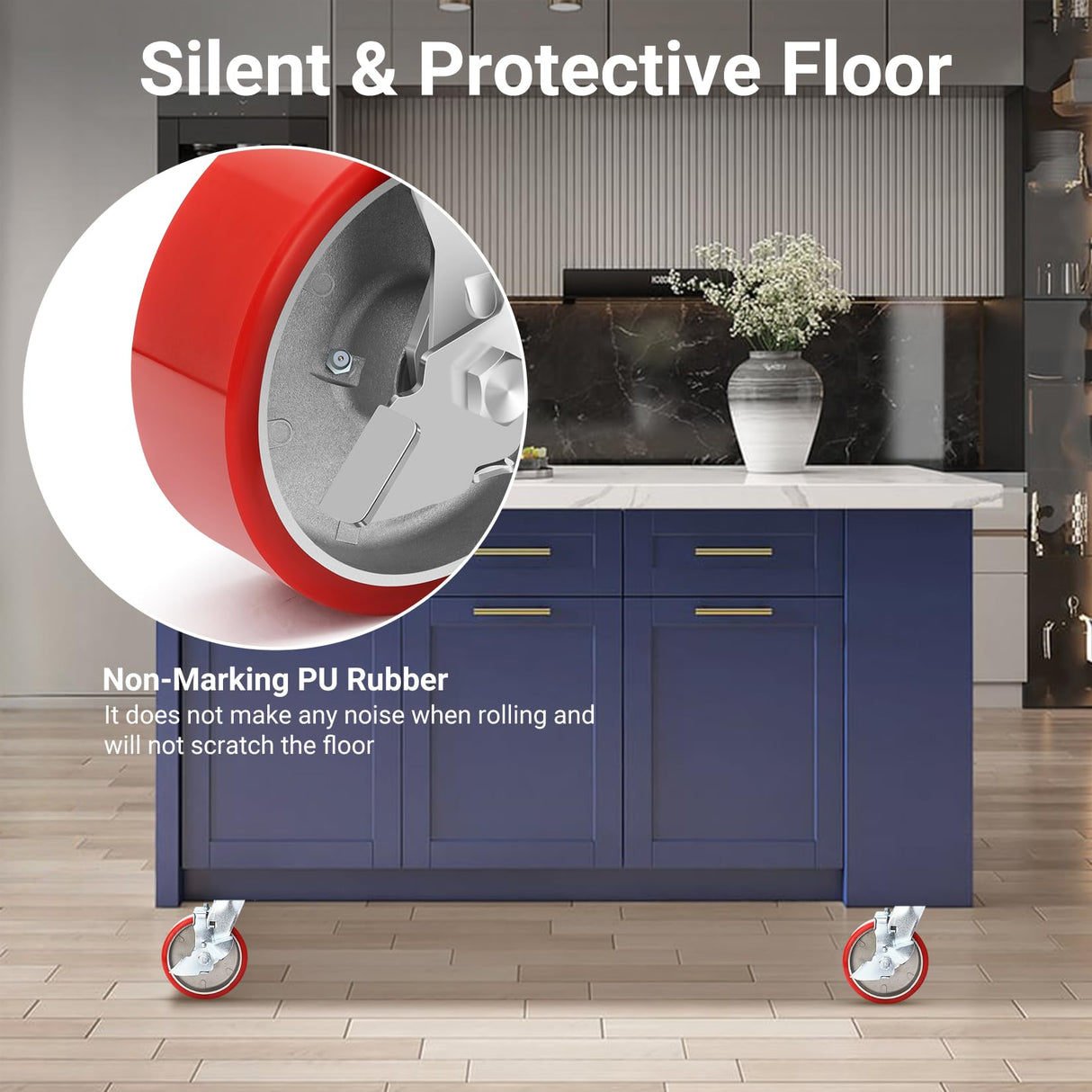 Nefish 6 Inch Heavy Duty Industrial Grade Casters Wheels, Aluminum Core PU Castor Set of 4, Durable Plate Swivel Casters with Brake 5000 LBS, Anti-Corrosion Wheels for Industrial, Equipment Nefish