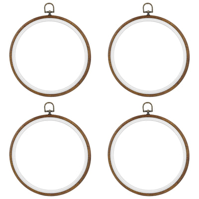Framendino, 4 Pack Round Embroidery Hoops 8 Inch Imitated Wood Display Frame Circle Cross Stitch Hoop Rings for Art Craft Sewing Hanging Ornaments