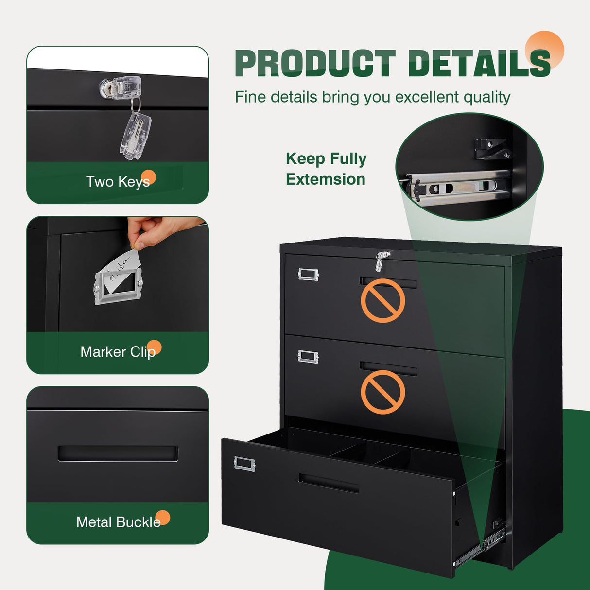 Letaya Lateral 3 Drawer File Cabinets with Lock, Metal Filing Storage Vertical Cabinets,Home Office Furniture for Organization Hanging Letter/Legal/F4/A4(Black) Letaya