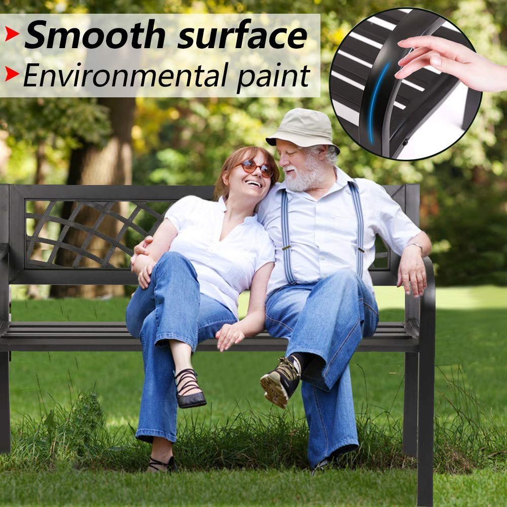 Patio Park Garden Bench Outdoor Metal Benches,400 lbs Cast Iron Steel Frame Chair w/PVC Mesh Pattern - for Park Yard Front Porch Path Yard Lawn Decor Deck Furniture,Black Payhere