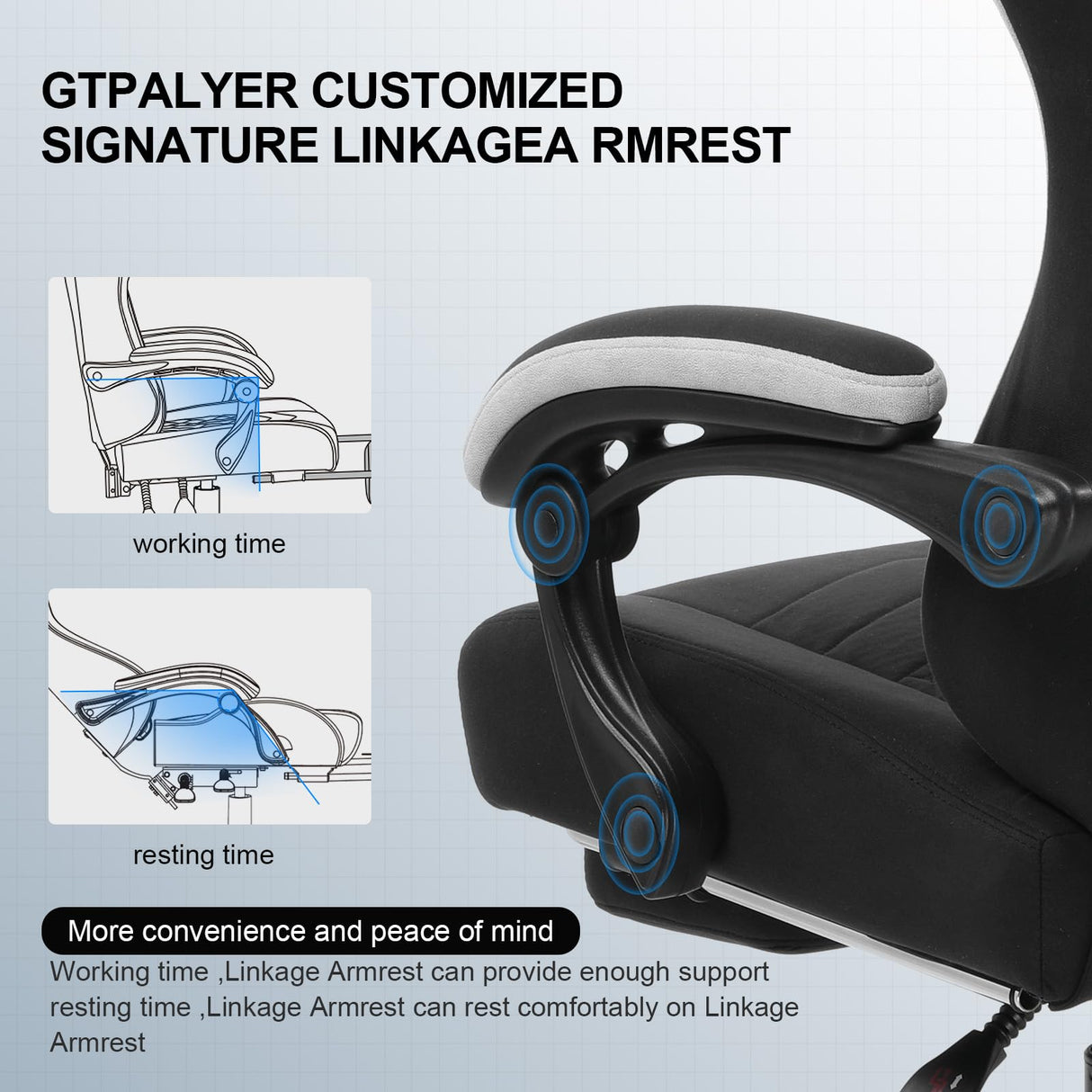 GTPLAYER Gaming Chair, Computer Office Chair with Pocket Spring Cushion, Linkage Armrests and Footrest, High Back Ergonomic Computer Chair with Lumbar Support Task Chair with Footrest (Black) GTPLAYER