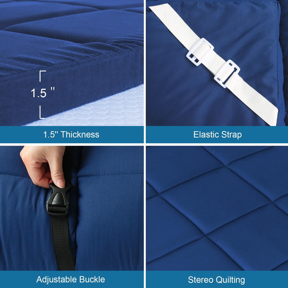 Cot Mattress Topper (Improved Thickness), Quilted Cot Pads for Camping, Soft Comfortable Sleeping Cot Mattress Pad Only, Camping Mattress Pad 75"x30" for Camp Cot/Rv Bunk/Narrow Twin Beds, Navy SPRINGSPIRIT