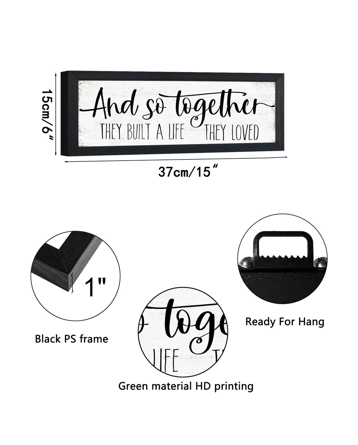 And So Together They Built a Life They Loved Sign Wall Decor: Rustic Farmhouse Wall Decor Above Bed for Bedroom Aesthetic Inspirational Quotes Family Signs Framed Master Bedroom Signs 6" x 14.5" HLJ ART