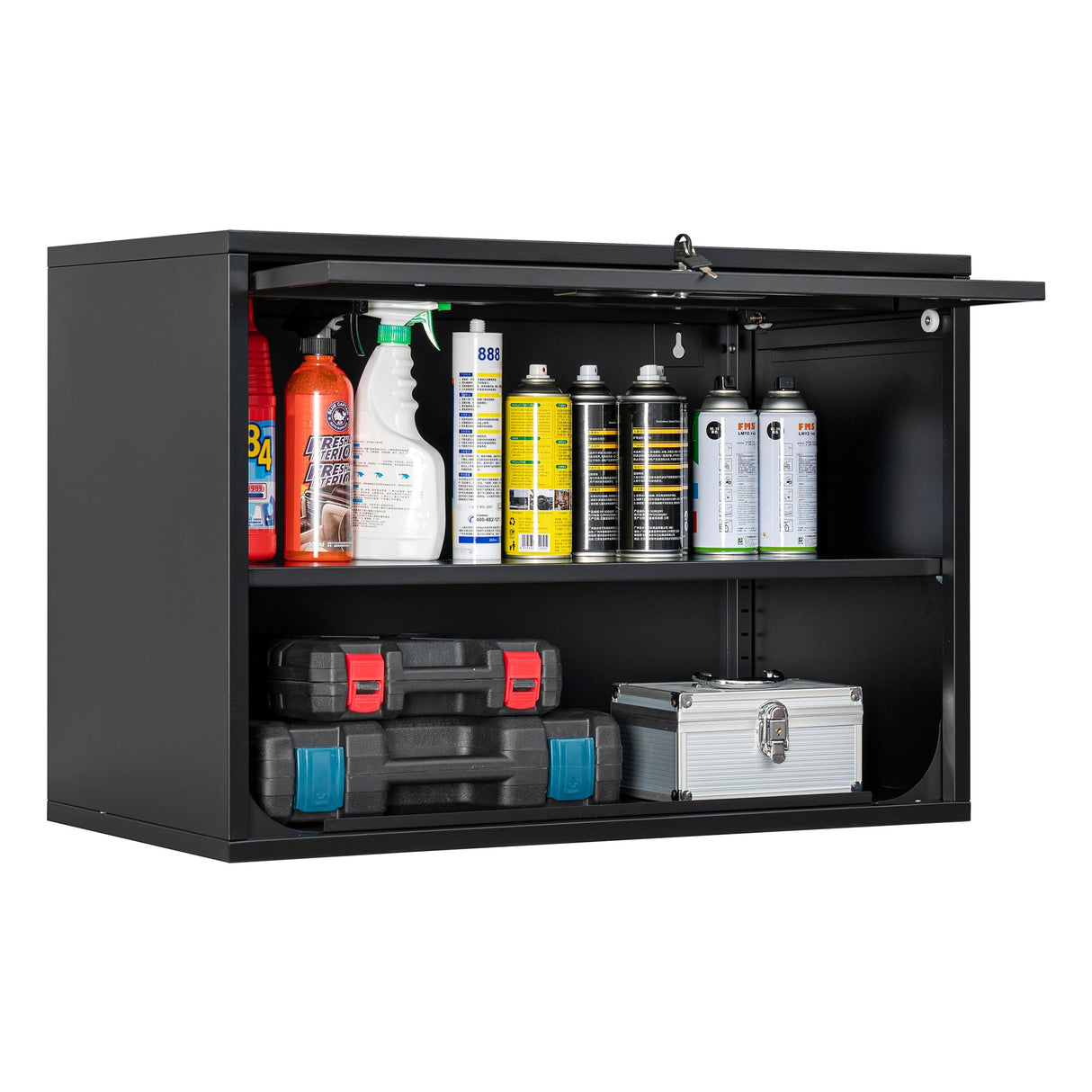 Fesbos Metal Storage Cabinet Black Wall Cabinets with Shelf and Locking Door - Wall Mounted Storage Cabinet for Garage Warehouse Home Office - Assembly Required Fesbos