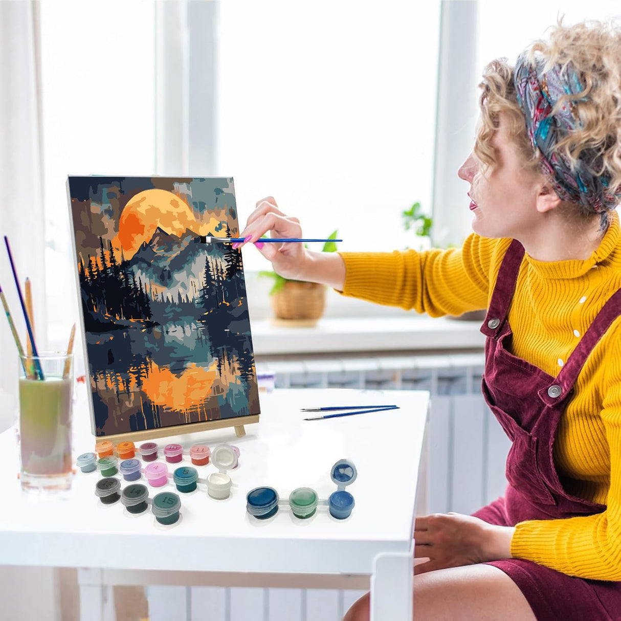 Smoky Mountains Paint by Numbers Kit for Adults Beginner with Easel,Easy Adult Paint by Number Kits on Canvas DIY Painting for Beginners Art by Numbers for Home Wall Decor with Nice Box 10x12 Inch Tiwabb