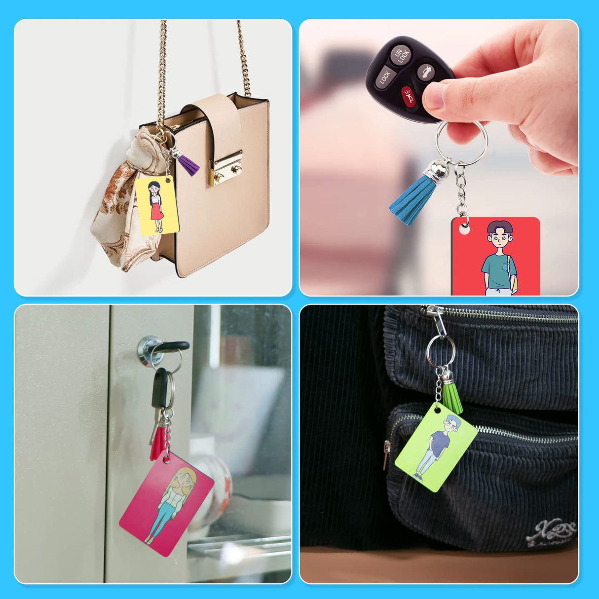 HTVRONT Sublimation Keychain Blanks Bulk - 120Pcs Sublimation Blanks Keychain with Blue Protective Film - MDF Rectangle Keychain with Tassels - Heat Transfer Keychain Blanks Double Sided HTVRONT