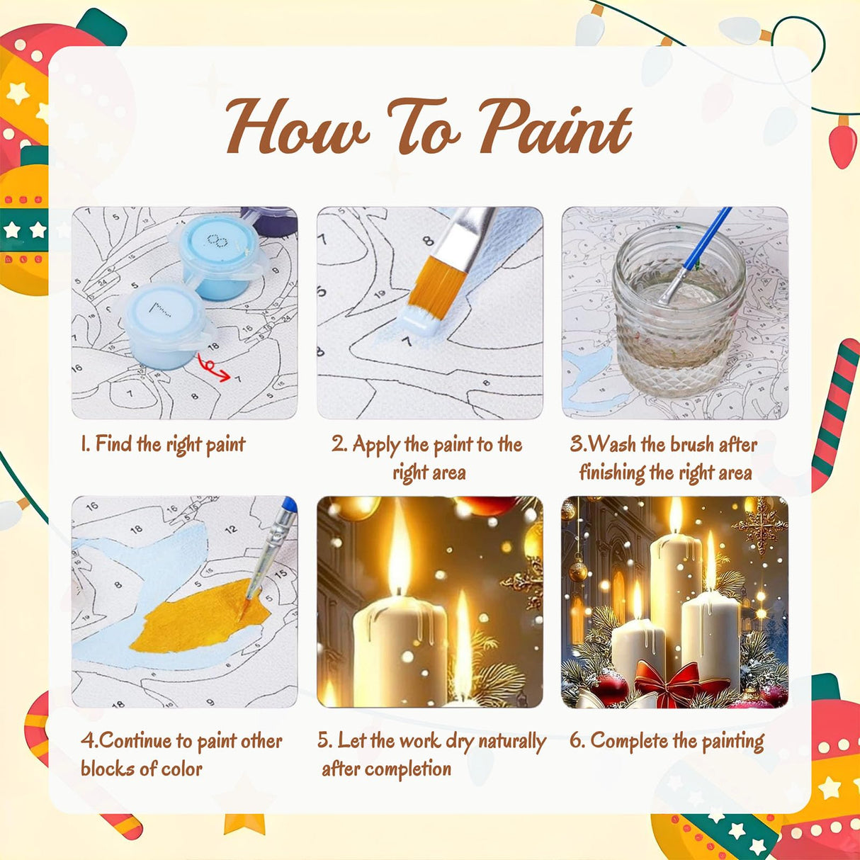 6 Pack Paint by Numbers Kit for Adults Beginners Christmas-Christmas Adult Paint by Number Kits on Canvas, DIY Acrylic Oil Painting Kits for Adults Without Frame for Gift Home Wall Decor(12x16inch) Arttoplus