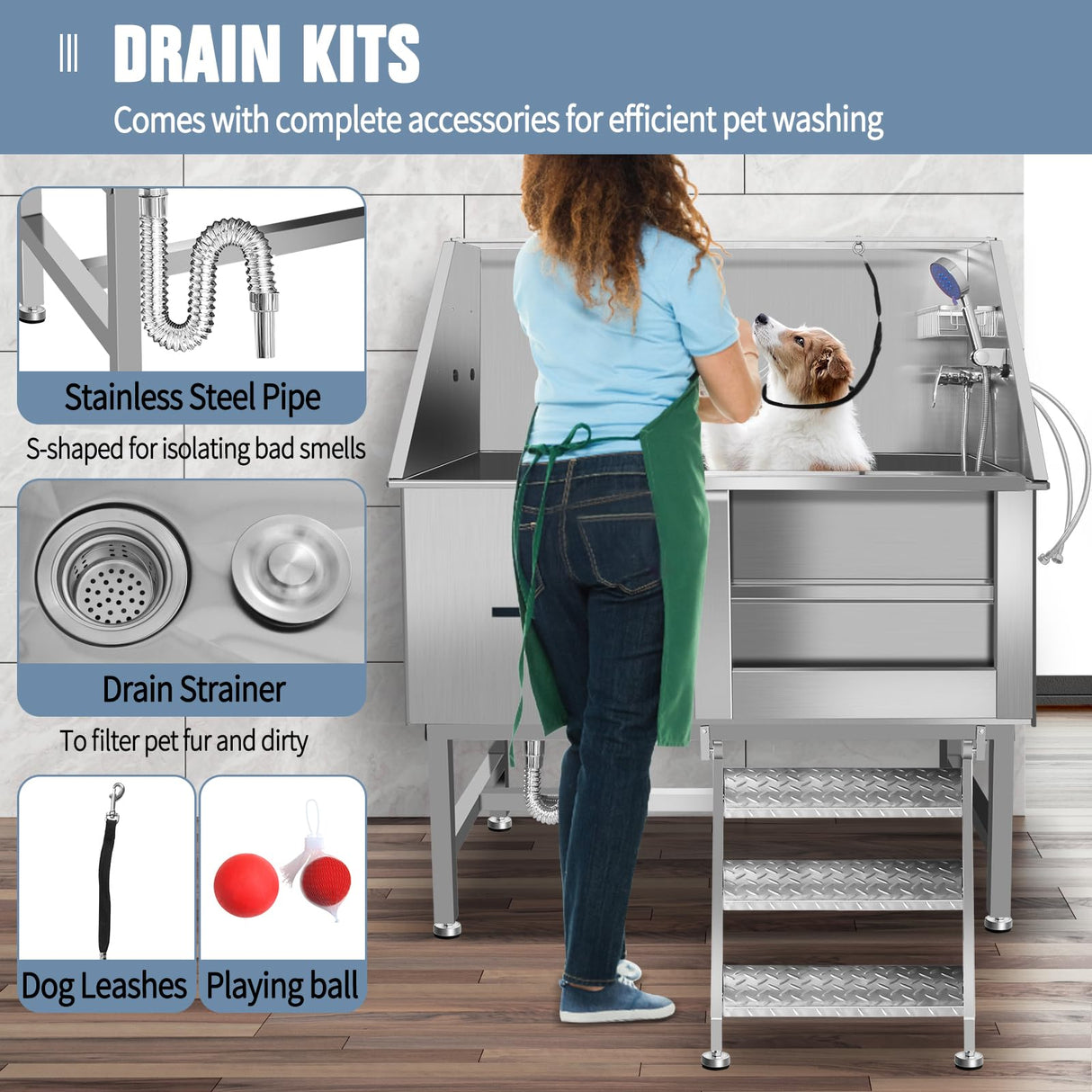 50 Inch Electric Dog Bathing Station For Large Dogs, Height Adjustable Stainless Steel Dog Pet Washing Station, Professional Dog Grooming Tub With Electric Lift, Pet Wash Bath Station (50" Right door) RIGMEC