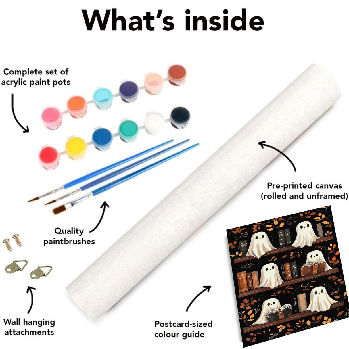 stnckic Halloween Paint by Number kit for Adults, Ghosts Adults' Paint-by-Number Kits on Canvas Bookshelf Easy Acrylic Oil Painting by Number for Adults for Home Decor Gift 16x20 Inch stnckic