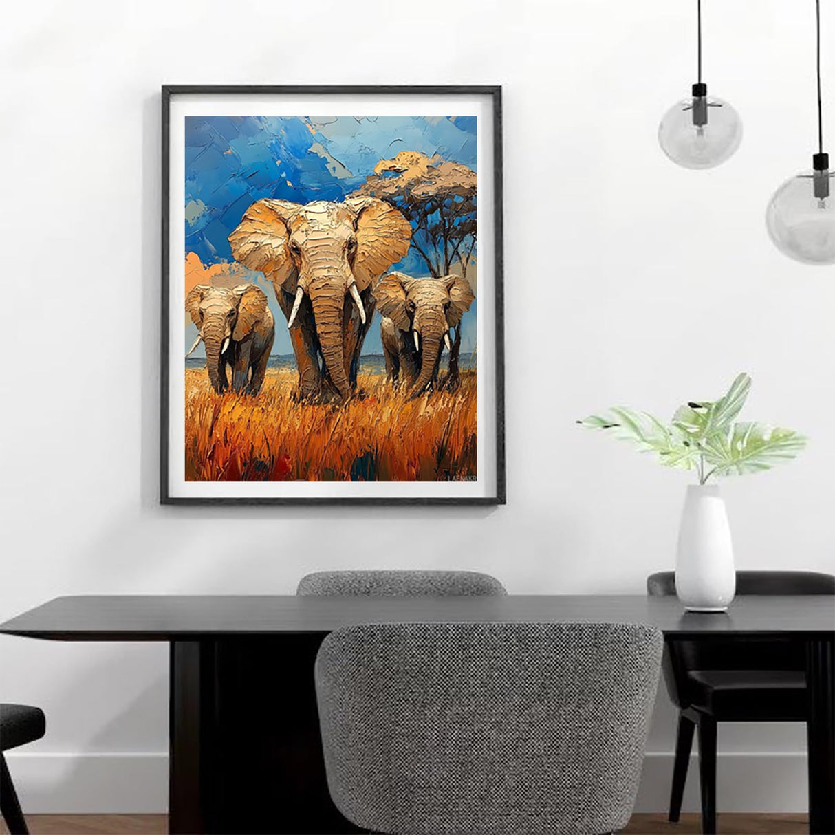 LAENAKR Paint by Number, Elephants in African Savannah, Adult Crafts Adults' Paint-by-Number Kits, Room Decor Gift for Birthday Festival (16x20 inch, No Frame) LAENAKR